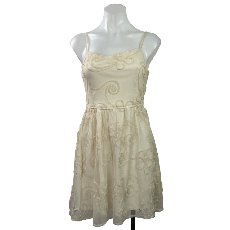 Band of Gypsies Cream Sleeveless Floral Embroidered Camisole Mini A-line Dress S