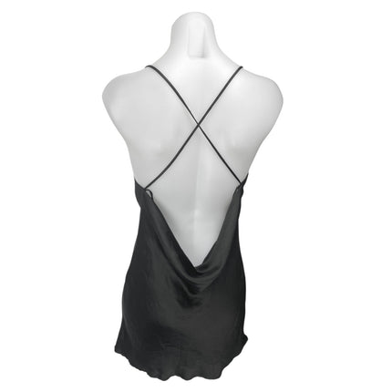 Zara Black Sleeveless Silk Satin Cowl Neck Cross Cami Tank Mini Slip Dress XS