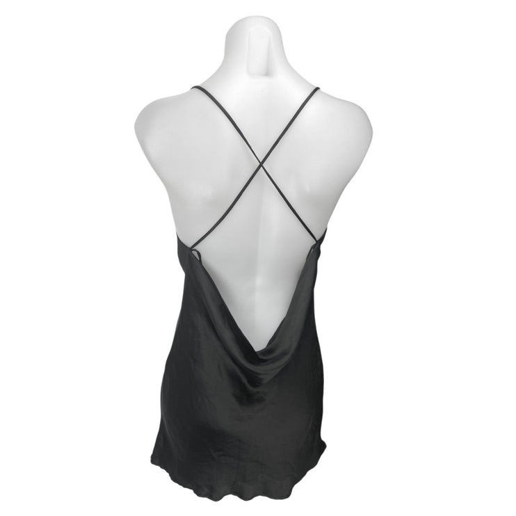 Zara Black Sleeveless Silk Satin Cowl Neck Cross Cami Tank Mini Slip Dress XS