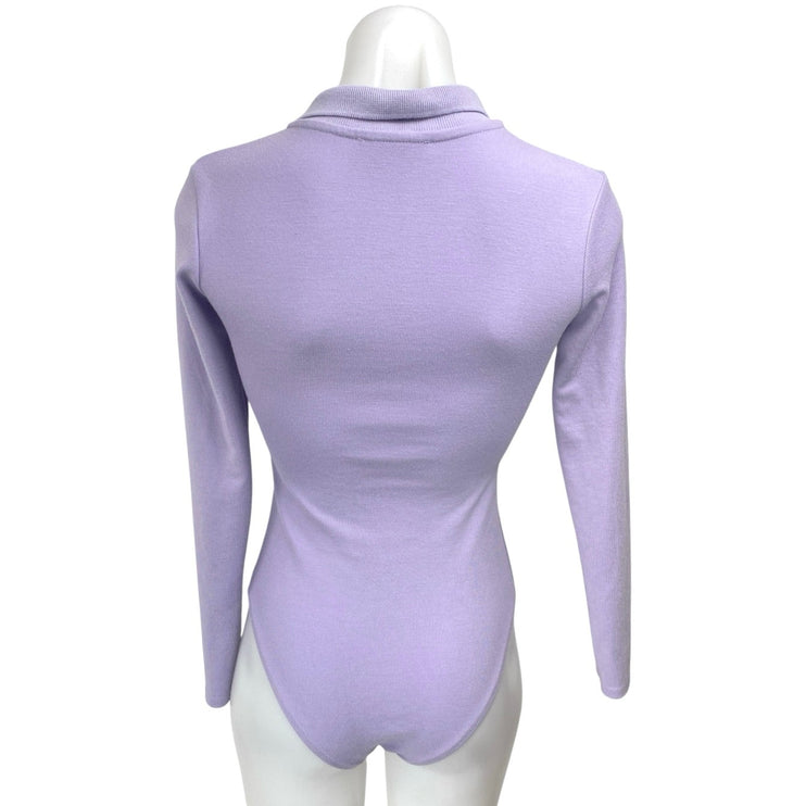 Zara Purple Long Sleeve Knit Polo Collared V Neck Shirt Bodysuit Top Size S