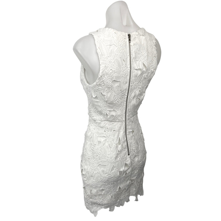 ASTR The Label White Floral Lace Sleeveless Scalloped Hem Mini Sheath Dress S