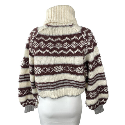 Free People Check Me Out Wool Geometric Turtle Neck Long Sleeve Sweater Top XS
