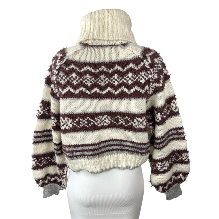 Free People Check Me Out Wool Geometric Turtle Neck Long Sleeve Sweater Top XS