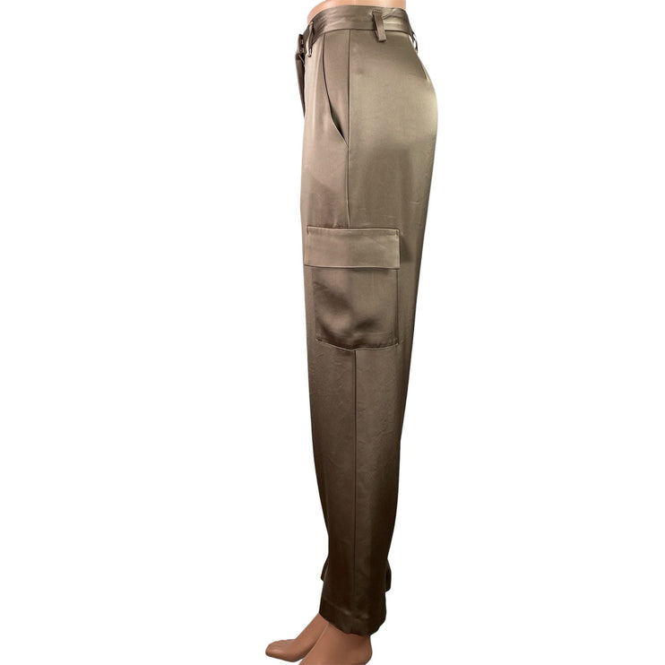 Aritzia Babaton Outgoing Satin Silk Taupe Beige Cargo Trousers Pants Size 0