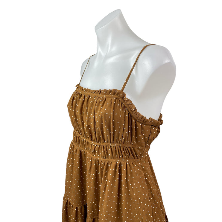 Madewell Sophia Tan Polka Dot Sleeveless Ruffle Cami Tiered Midi Dress Size 2