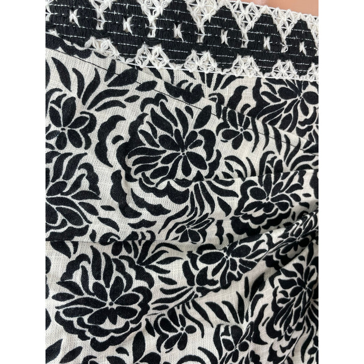 Zara Women's Black White Floral Embroidered Waist High Rise Mini Wrap Skirt Sz S
