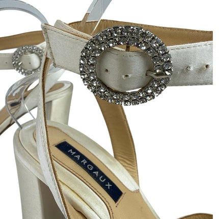 Margaux Uptown White Rhinestone Buckle Ankle Strap Bridal Heels Sandals Size 7.5