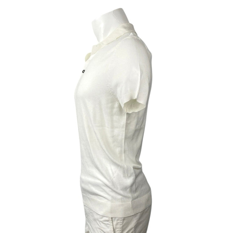 Zara Men's Whire Collared Button Short Sleeve Golf Knit Polo Shirt Top Size M