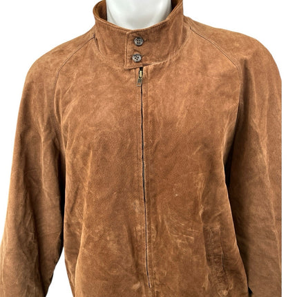 Paul Stuart Men's Brown 100% Genuine Leather Suede Zip Up Bomber Coat Jacket XL