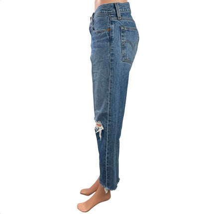 Levi's Wedgie Women's Blue High Rise Distressed Straight Denim Jeans Size 28