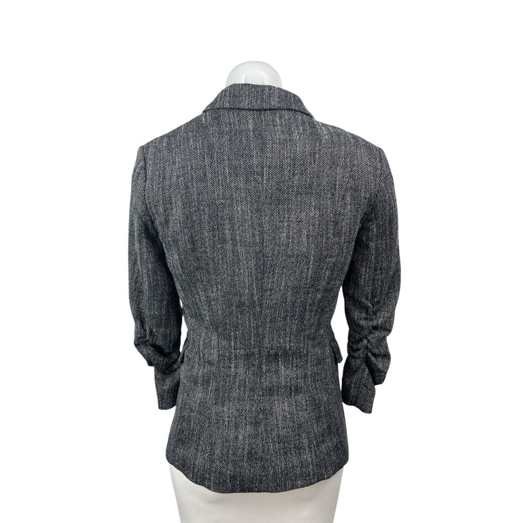 H&M Women's Gray Tweed Ruched Long Sleeve Notched Lapel Blazer Coat Jacket Sz 6