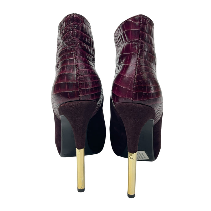 Sigerson Morrison Women's Burgundy Leather Gold Stiletto Heels Ankle Boots Sz 6