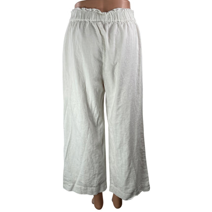 Abercrombie & Fitch White High Rise Linen Cropped Wide Leg Trouser Pants Size M