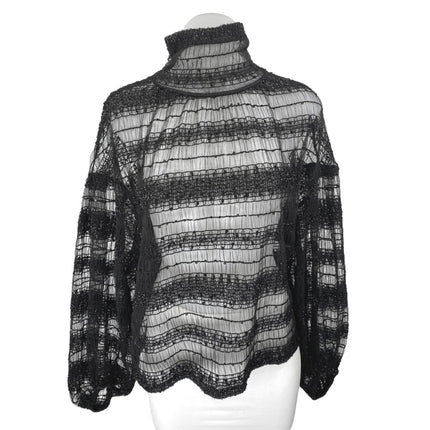 Express Women's Black Metallic Lace Long Sleeve Turtleneck Sheer Blouse Top Sz M