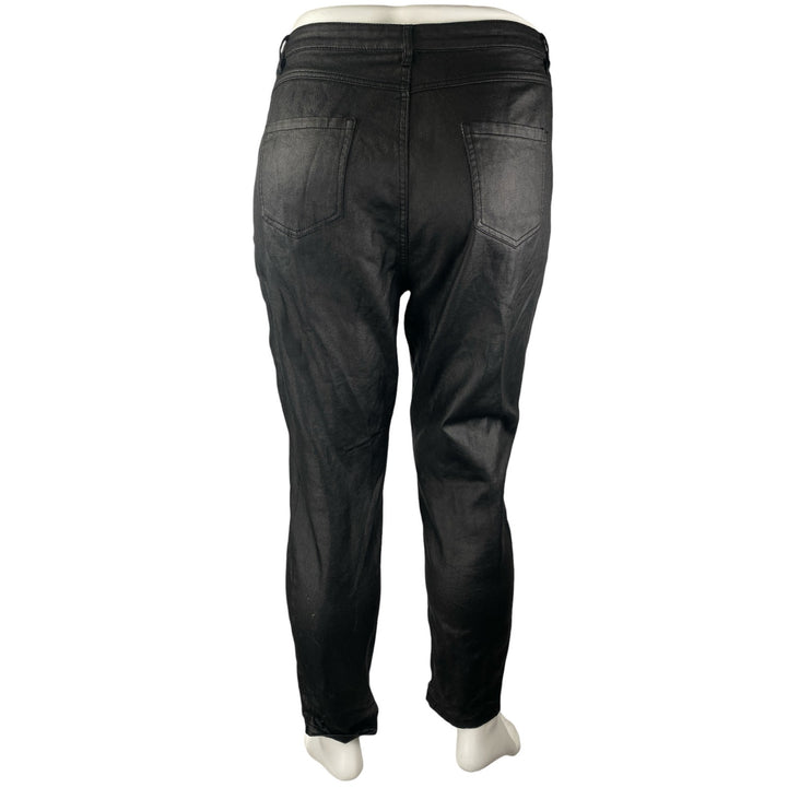 Missguided Women's Black Faux Vegan Leather High Rise Straight Trouser Pants 14