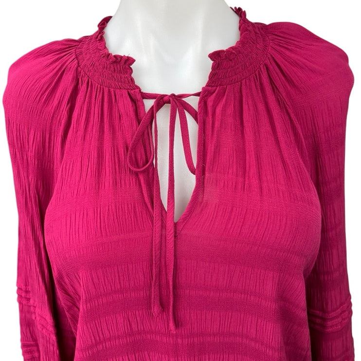 NEW Sanctuary Evereve Pink Tie Front V-Neck Long Sleeve Peasant Blouse Top Sz L