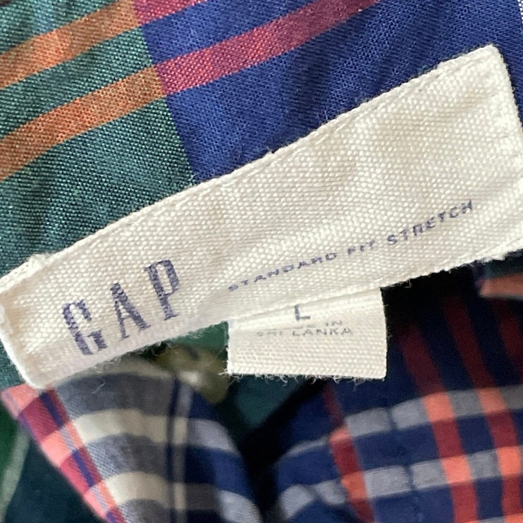 Gap Men's Green Plaid Stretch Standard Fit Long Sleeve Button Down Shirt Top L