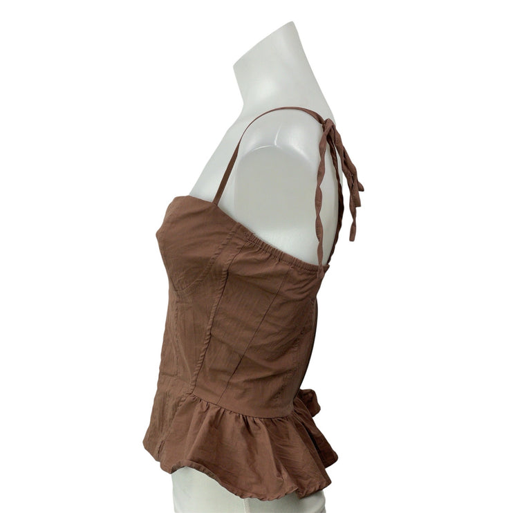 FIAH Womens Brown Sleeveless Ruffles Sweetheart Peplum Bustier Corset Crop Top S