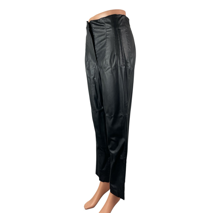 Zara Women's Black Faux Leather Vegan High Rise Straight Trousers Pants Size M