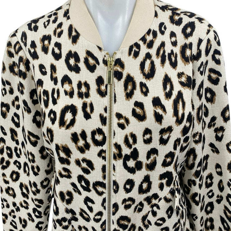 Chico's Cream Black Long Sleeve Knit Leopard Zip Up Cardigan Sweater Top Size 1