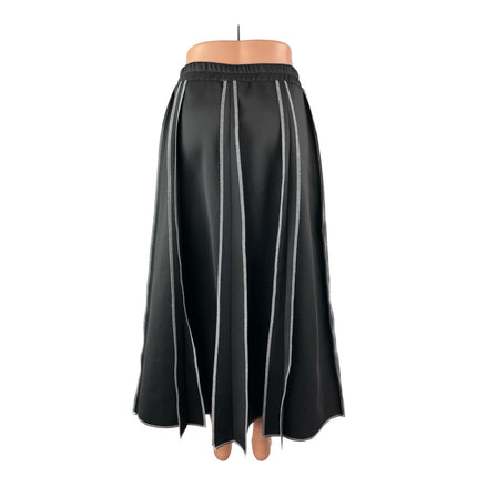 Women's Black Panelled Elastic Waist High Rise Pleated Midi Flare A-Line Skirt M