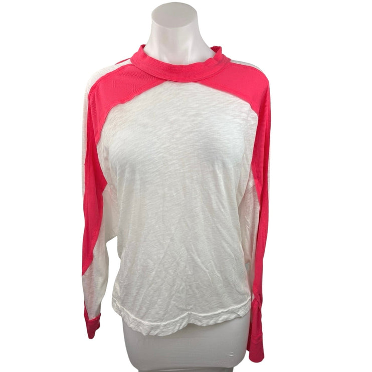 Free People Movement White/Pink Colorblock  Long Sleeve Stretch T Shirt Top Sz M