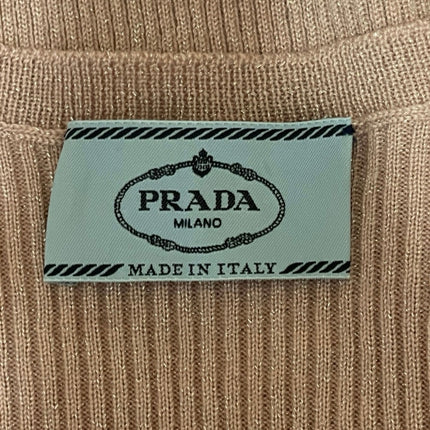 Prada Womens Pink Wool Silk Blend Metallic Rib Knit Long Sleeve Sweater Top 46