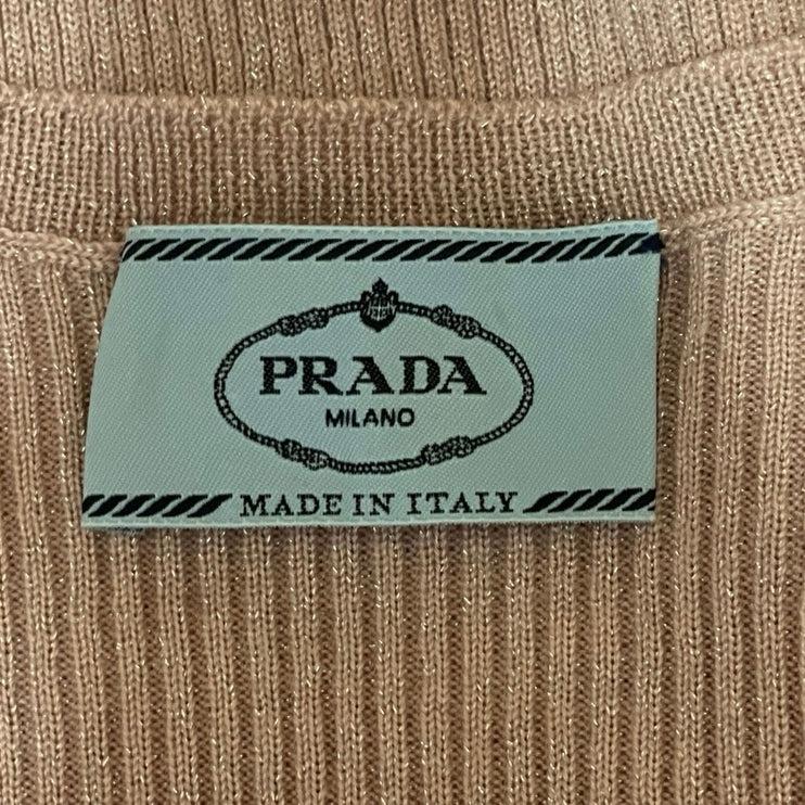 Prada Womens Pink Wool Silk Blend Metallic Rib Knit Long Sleeve Sweater Top 46