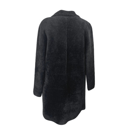 Rebecca Elliot Women's Black Faux Fur Long Sleeve Collar Trench Coat Jacket Sz S