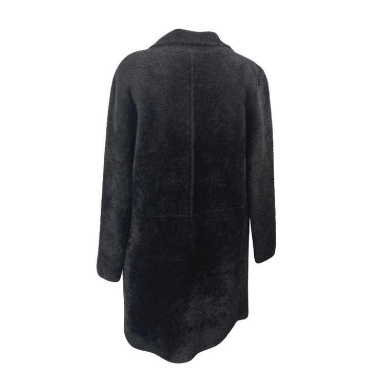 Rebecca Elliot Women's Black Faux Fur Long Sleeve Collar Trench Coat Jacket Sz S