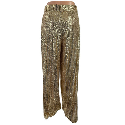Zara Women's Gold Sequin Sparkly Metallic Blogger Wide Leg Trousers Pants Size S