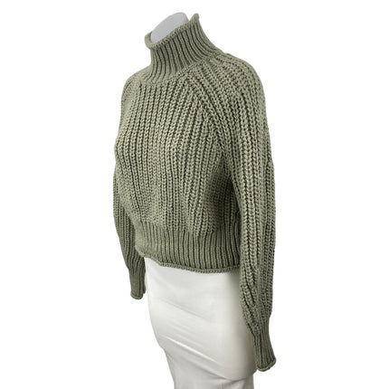 H&M Women's Green Wool Ribbed Knit Turtleneck Long Sleeve Sweater Top Size XS