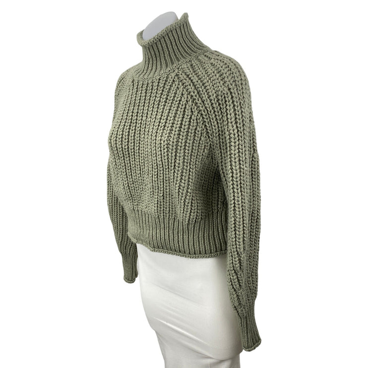 H&M Women's Green Wool Ribbed Knit Turtleneck Long Sleeve Sweater Top Size XS
