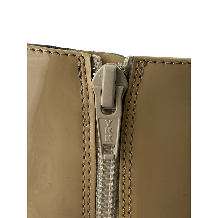 E8 by Miista Beige Patent Leather Block Heel Square Toe Zip Up Ankle Boots 7.5