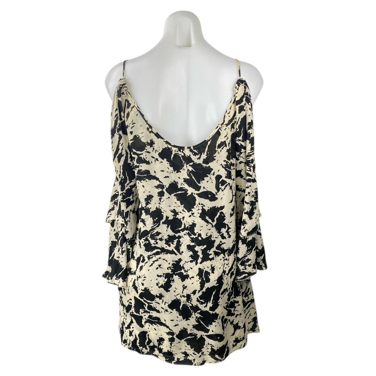 Parker 100% Silk Multicolor Cold Shoulder Long Sleeve Mini A-Line Dress Size S