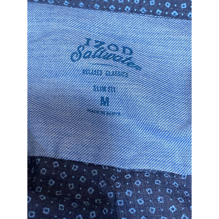 IZOD Saltwater Men's Blue Long Sleeve Button Down Pocket Dress Shirt Top Size M