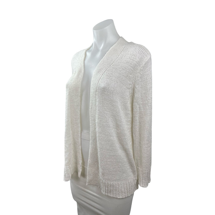 Cable & Gauge Women's White Knit Long Sleeve Open Cardigan Sweater Top Size M