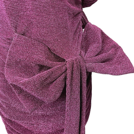 PrettyLittleThing Purple Metallic Sparkly Bow Tie Puff Sleeve Mini Dress Size 16