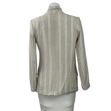 H&M Women's Beige Linen Striped Long Sleeve Pocket Blazer Coat Jacket Size 0