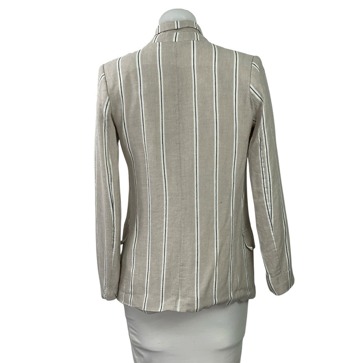 H&M Women's Beige Linen Striped Long Sleeve Pocket Blazer Coat Jacket Size 0
