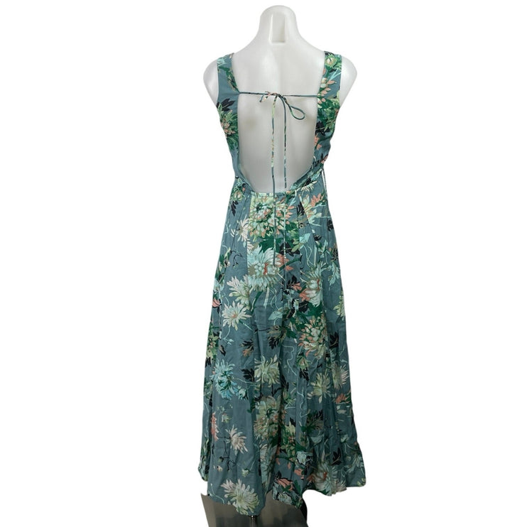 H&M Womens Blue Floral Plunge V Neck Sleeveless Maxi Flared A-Line Tank Dress XS