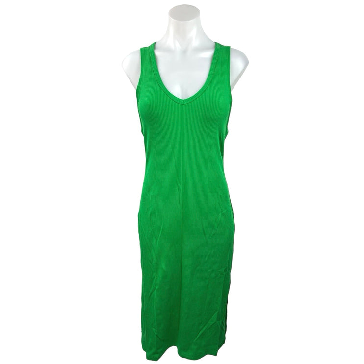 Terez New York Women's Green Deep V-Neck Ribbed Sleeveless Bodycon Midi Dress S