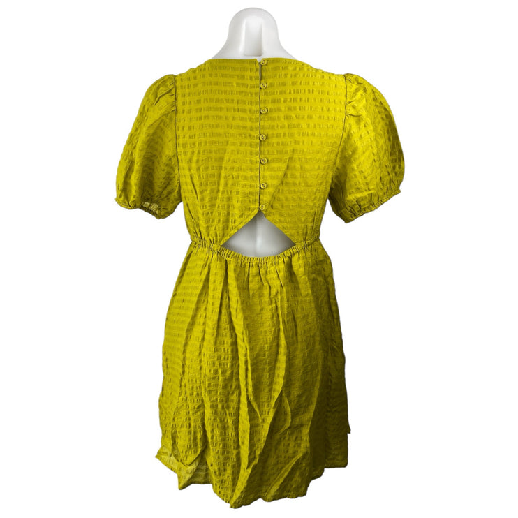 Madewell Annamarie Yellow Green Striped Short Puff Sleeve Mini A-Line Dress Sz 4
