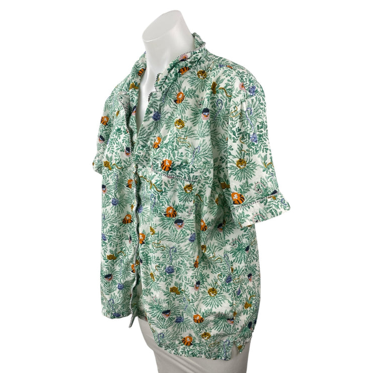 Roller Rabbit Women's Green Palm Tree Button Down Sleepwear Shirt Pajama Top XL