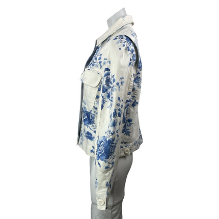 NEW Anthropologie Maeve White Blue Floral Long Sleeve Denim Jean Jacket Size M