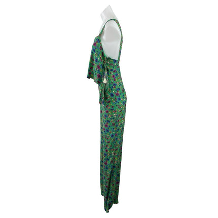 Sezane Penelope Green Floral Sleeveless Ruffle Straight Wide Leg Jumpsuit Size 2