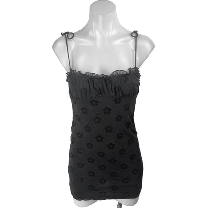 Motel Black Sleeveless Floral Jacquard Ruffle Cami Tank Mini Bodycon Dress XS