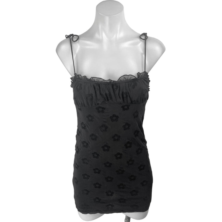 Motel Black Sleeveless Floral Jacquard Ruffle Cami Tank Mini Bodycon Dress XS