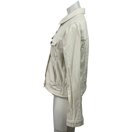 J,Crew Women White Ecru Long Sleeve Button Down Denim Jean Trucker Jacket Size M