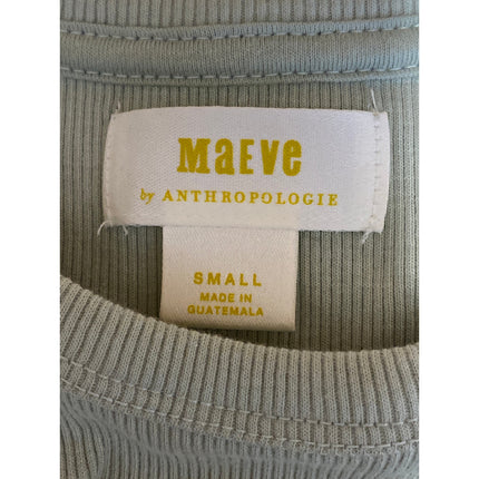Anthropologie Maeve Green Ribbed Knit Ruched Short Sleeve T Shirt Tee Top Size S